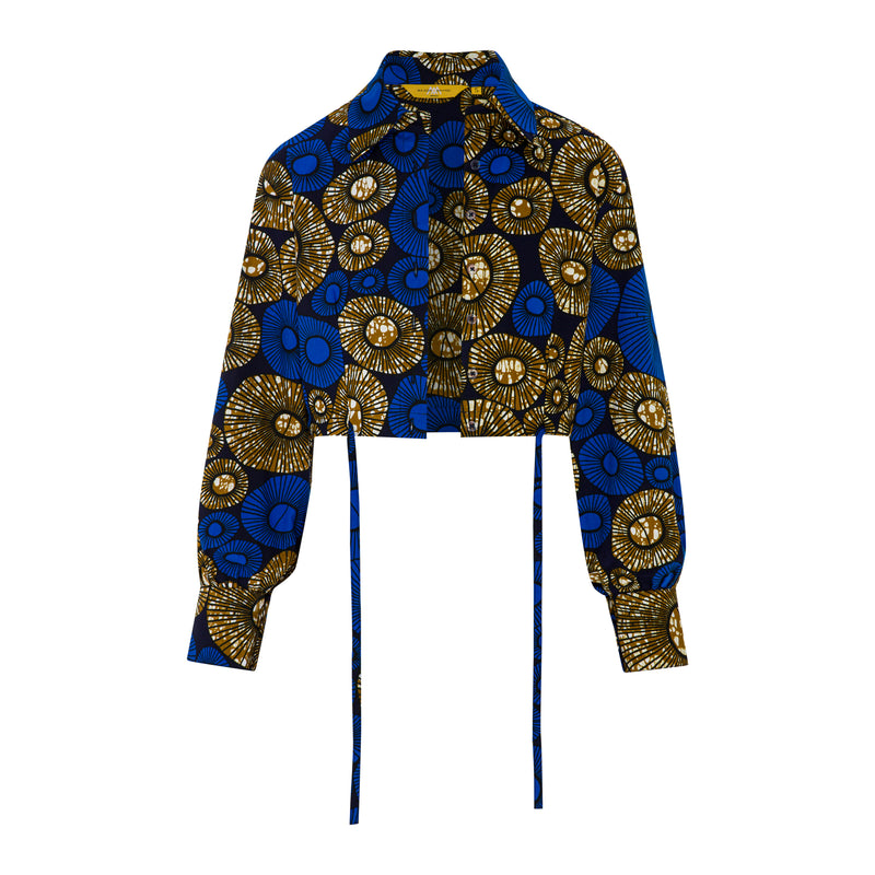 DIJE | Royal Blue & Brown Ankara Bolero Crop Jacket