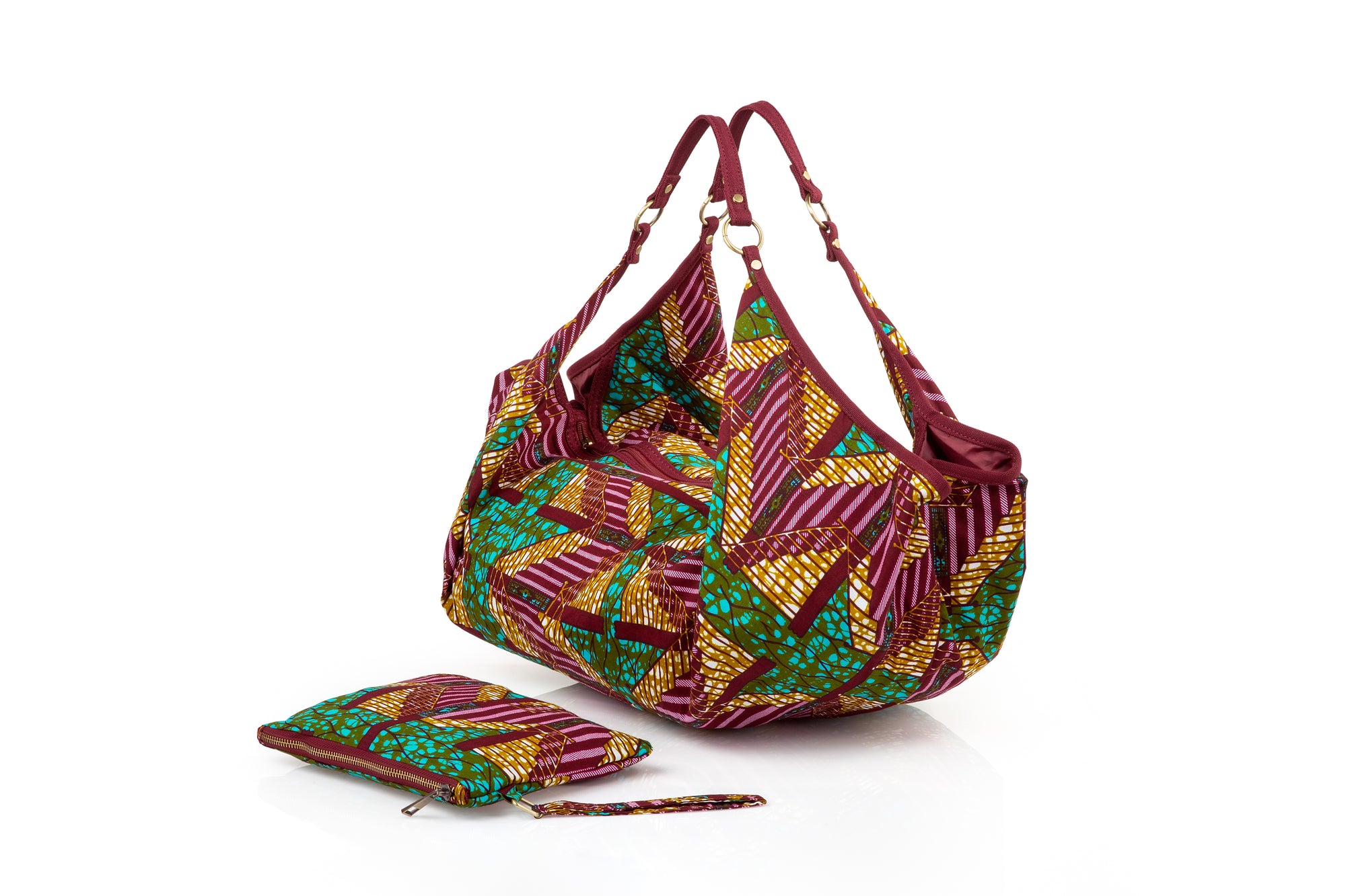 ZOLA | Burgundy & Teal Multicolour Ankara Hobo Bag