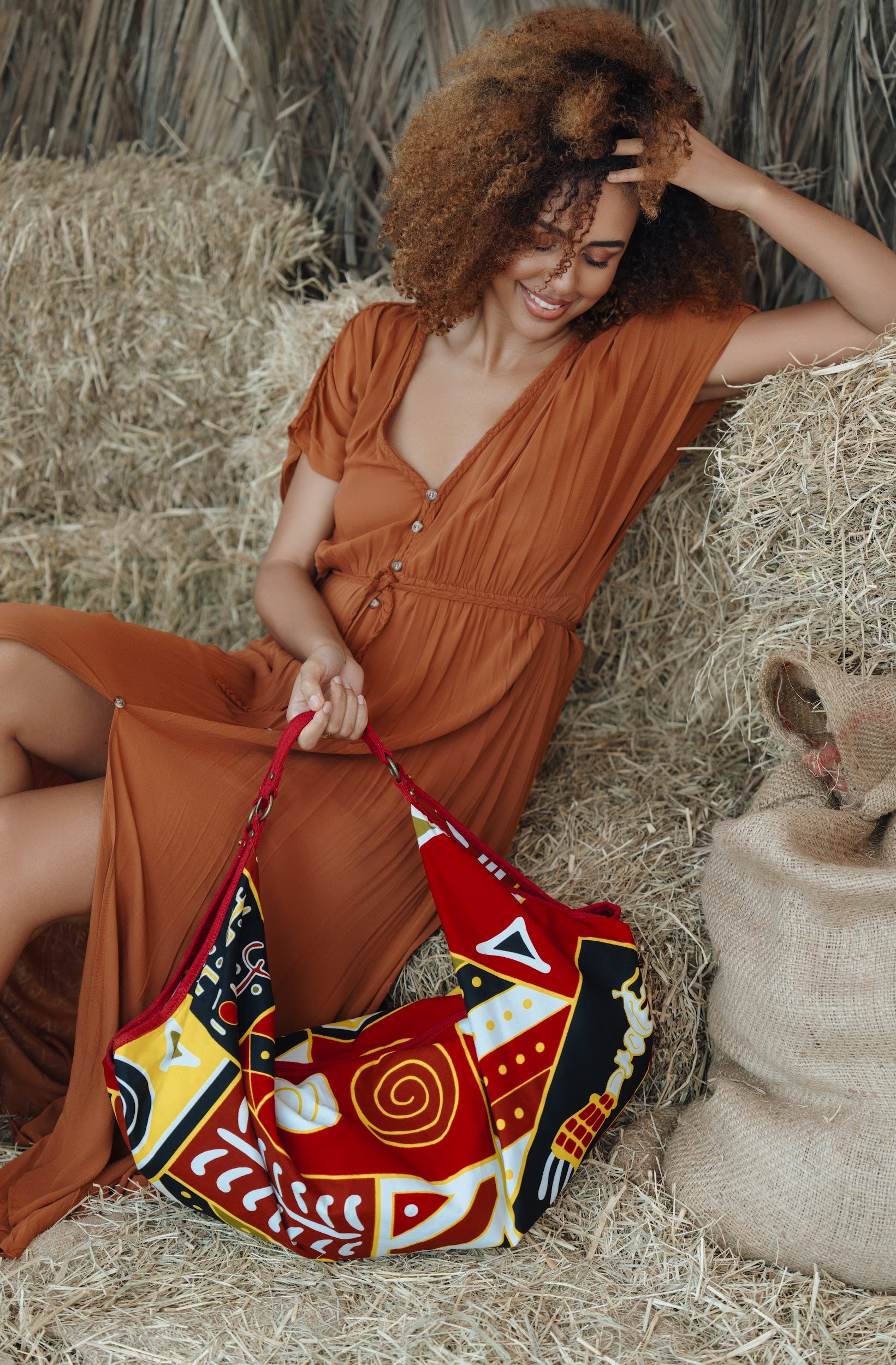 ZOLA | Red & Yellow Multicolour Ankara Hobo Bag