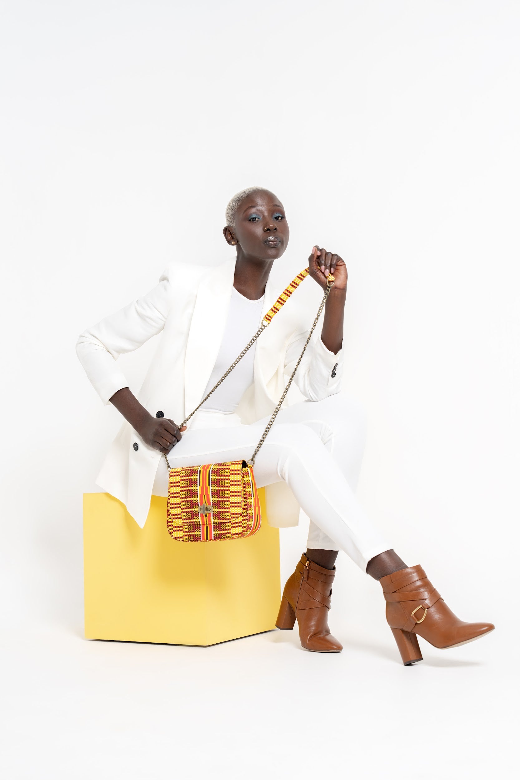 THEMBEKA | Yellow Snakeskin-Print Ankara Crossbody Bag