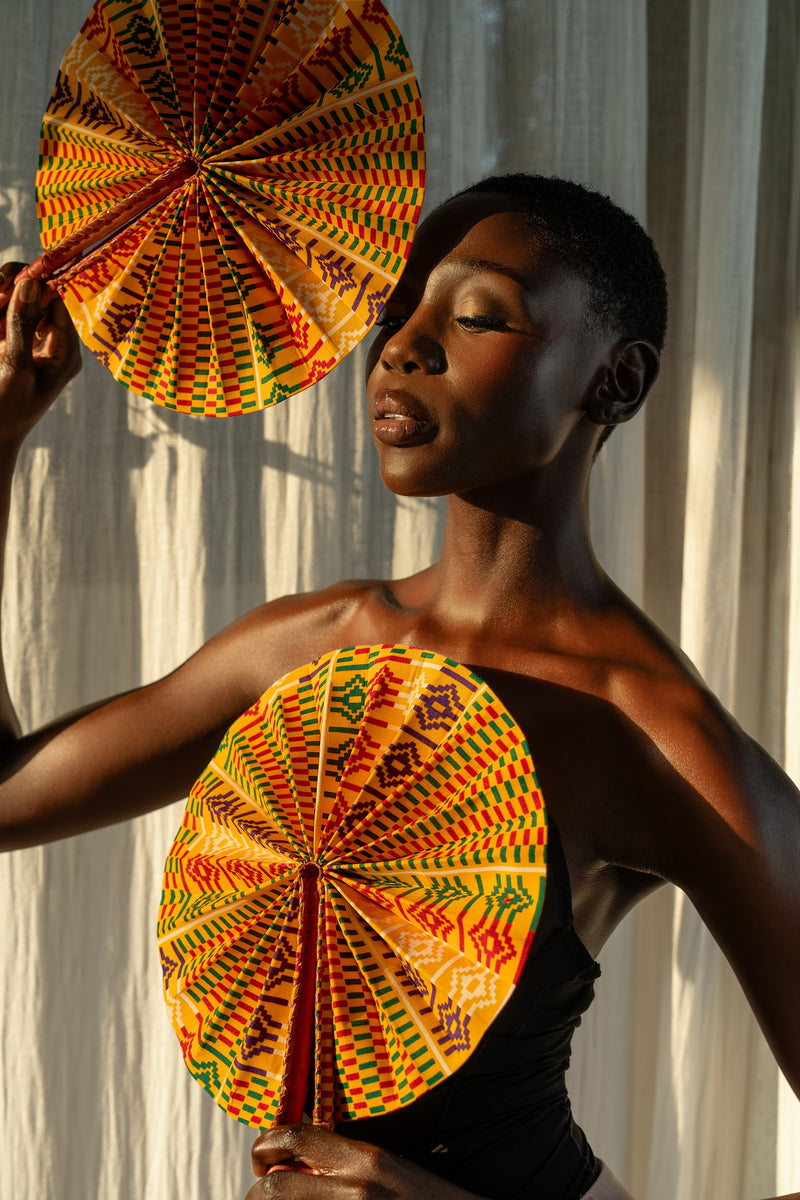 MFRAMA | Yellow Multicolour Ankara Folding Hand Fan