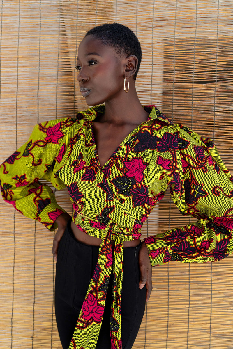 ZAHARA Green Ankara Crop Top