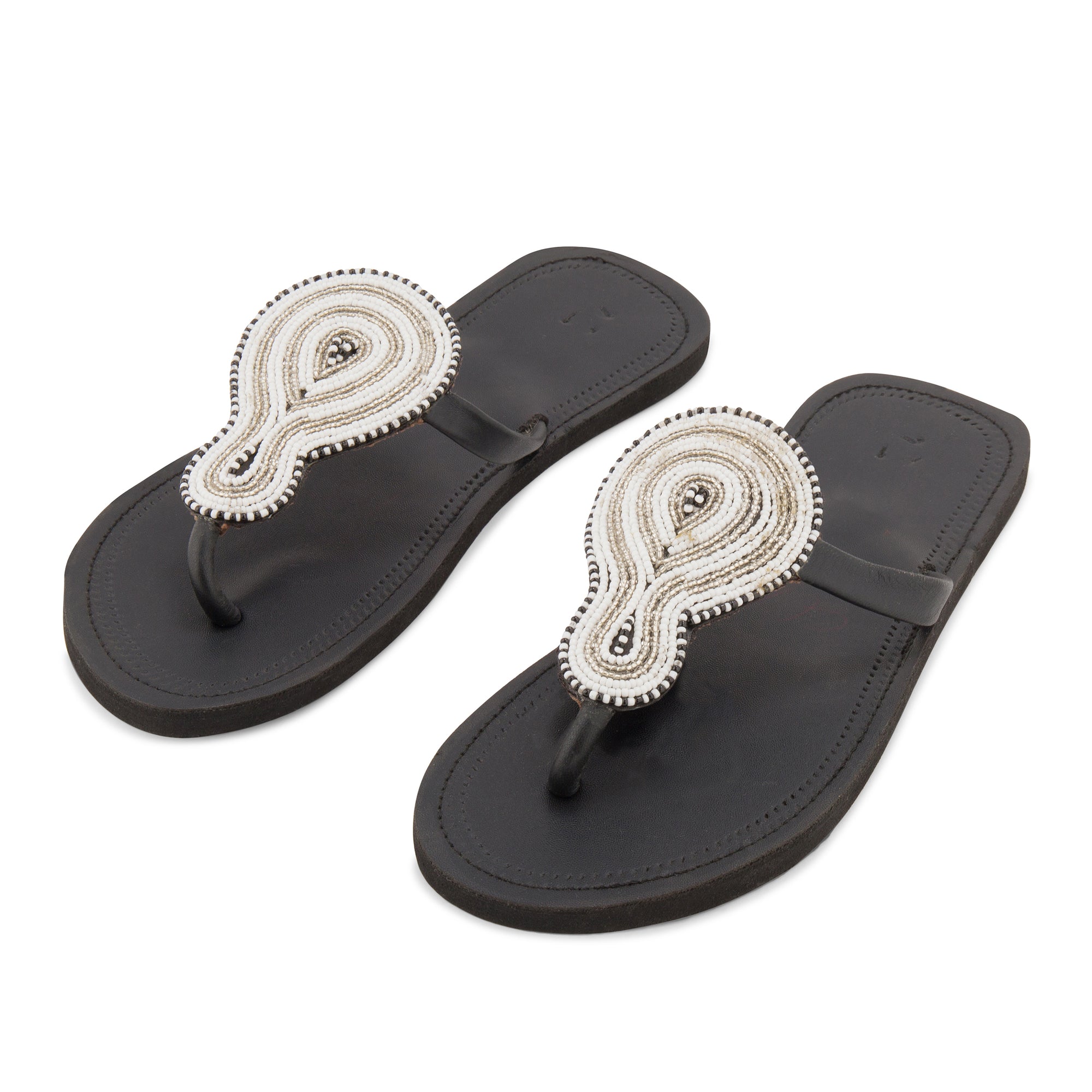 Simba White-Silver Ladies Maasai Sandals