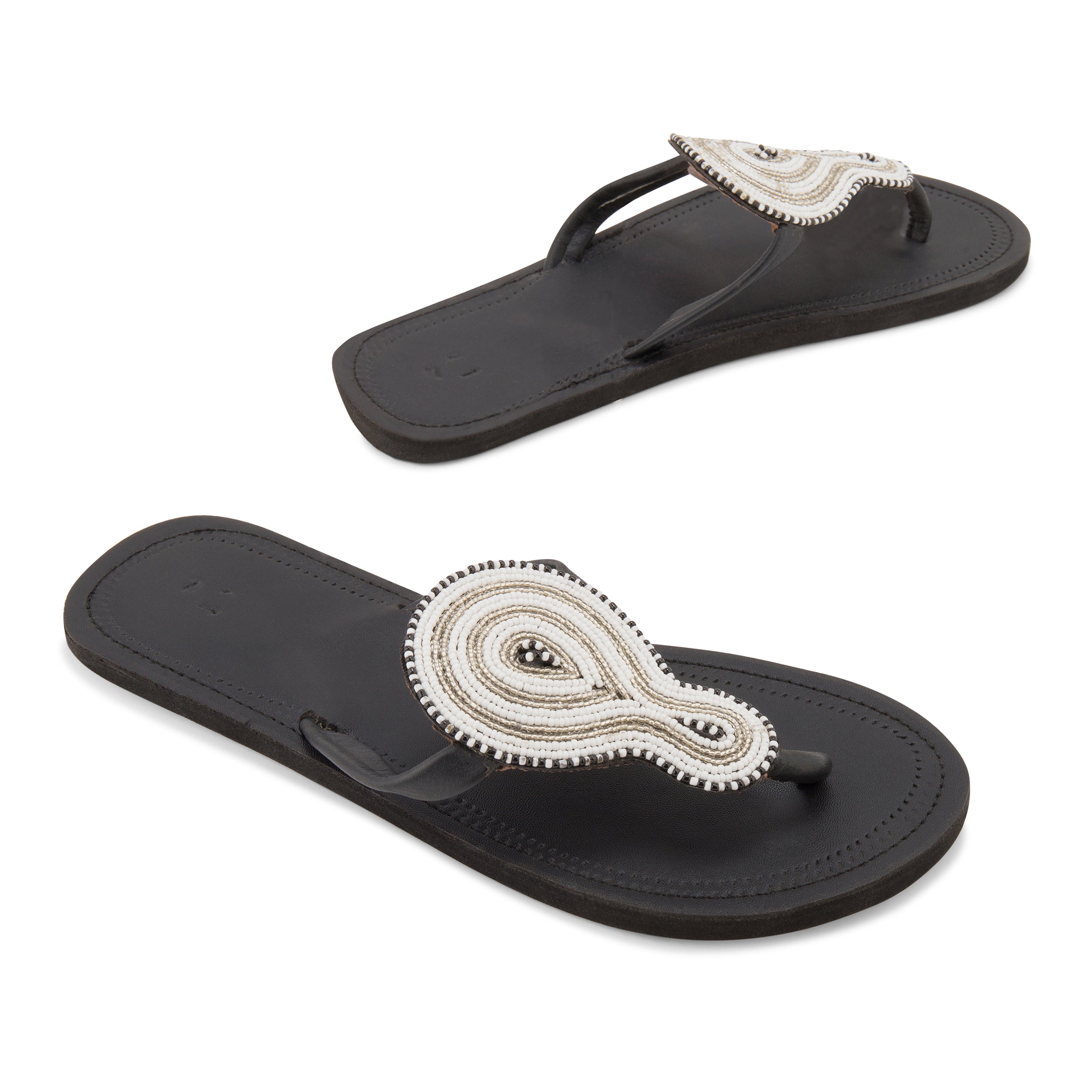 Simba White-Silver Ladies Maasai Sandals
