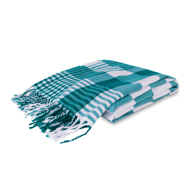MARA | Teal Green & White Checkered Kikoy Scarf/Wrap