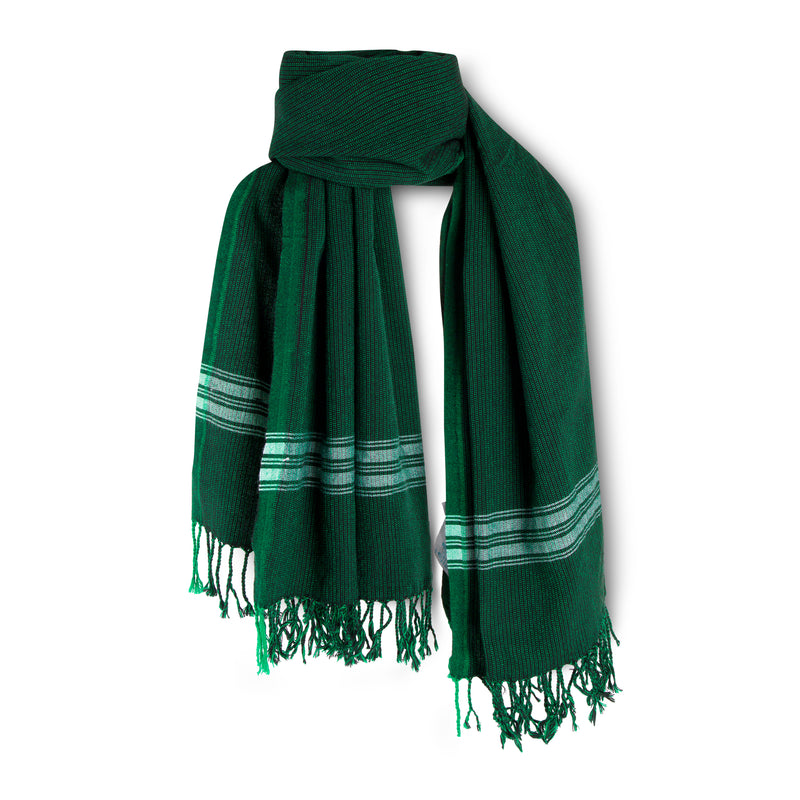 MARA | Forest Green & White Kikoy Scarf/Wrap