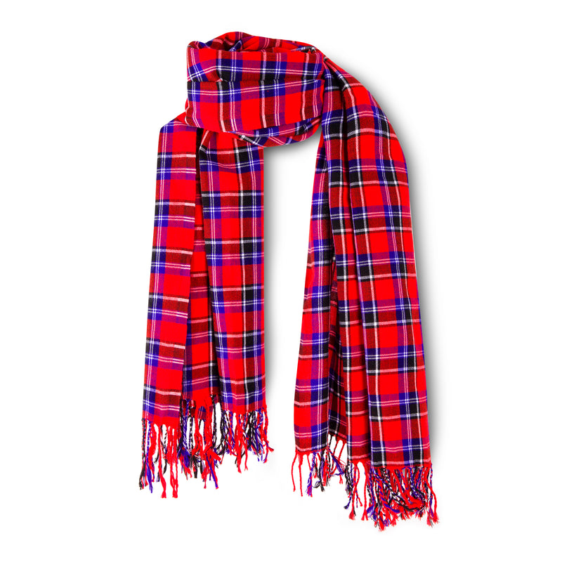 MARA | Red & Indigo Blue Checkered Kikoy Scarf/Wrap