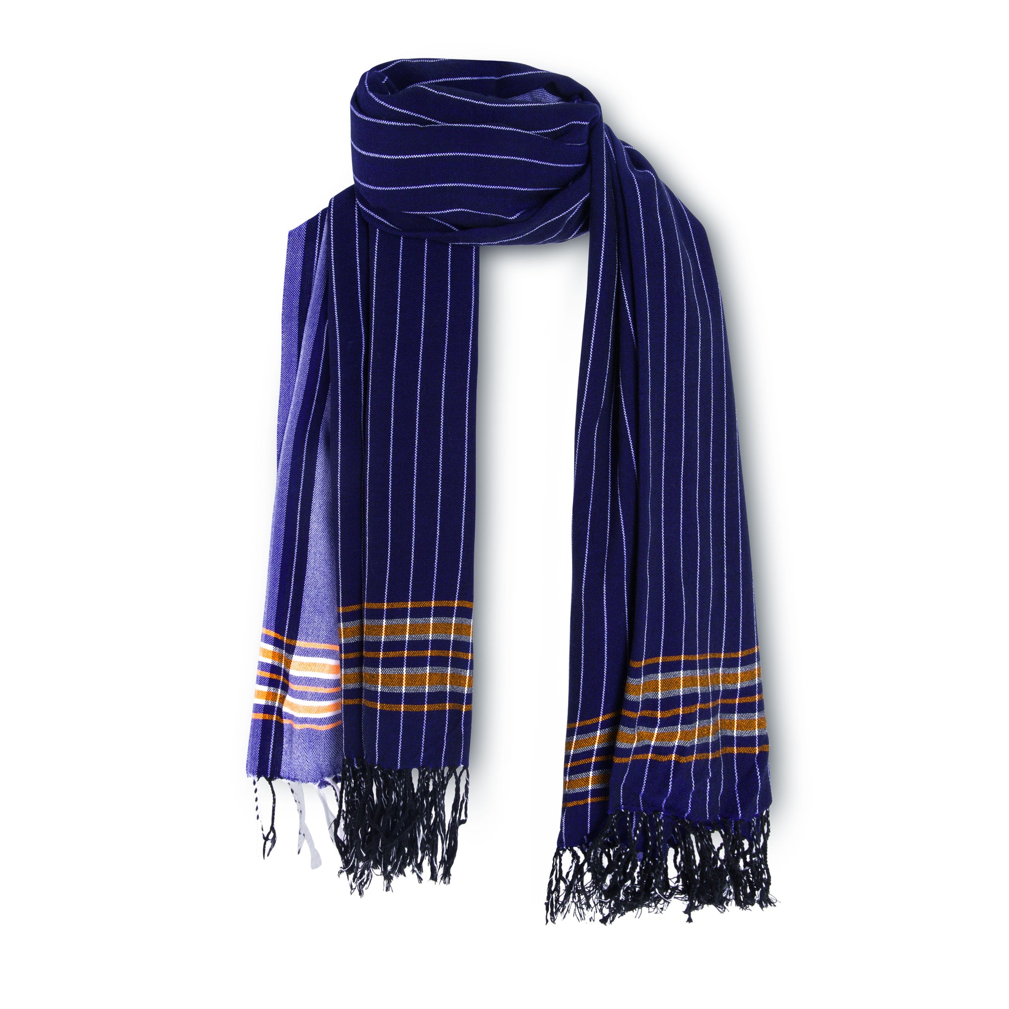 Deep Indigo Blue & Yellow Kikoy Scarf/Wrap