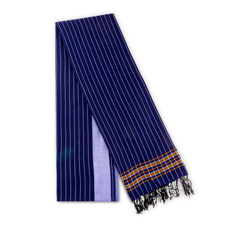 Deep Indigo Blue & Yellow Kikoy Scarf/Wrap