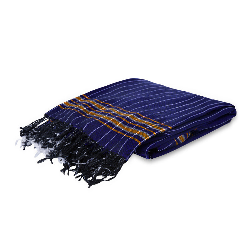 Deep Indigo Blue & Yellow Kikoy Scarf/Wrap