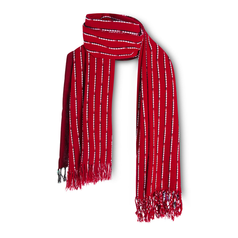 MARA | Deep Red & White Kikoy  Scarf/Wrap