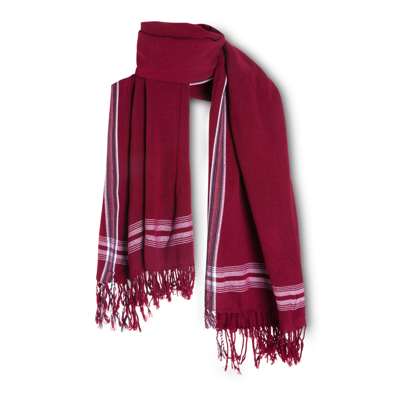 MARA | Burgundy Red & White Striped Kikoy Scarf