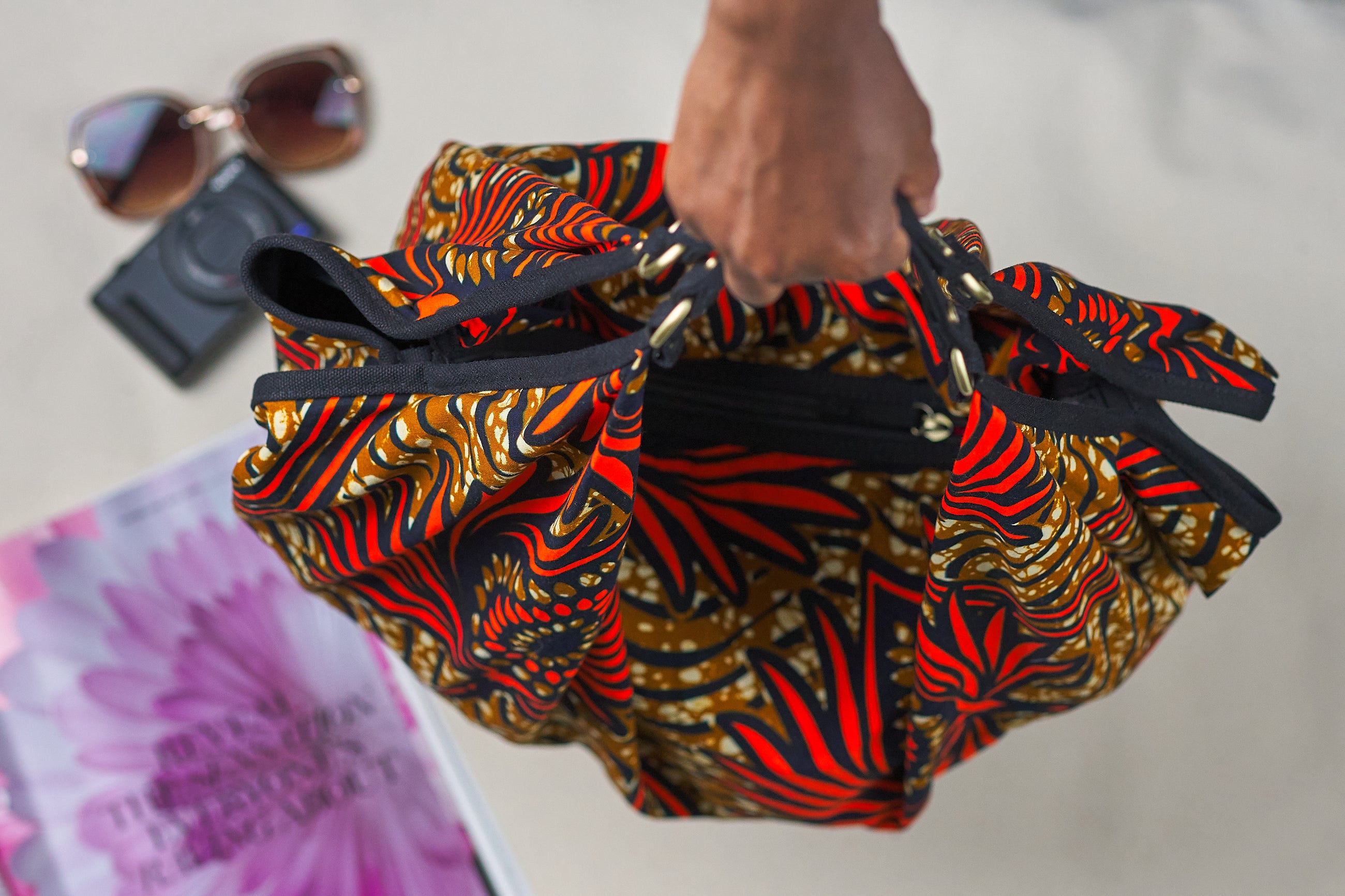 ZOLA | Black & Orange Ankara Hobo Bag