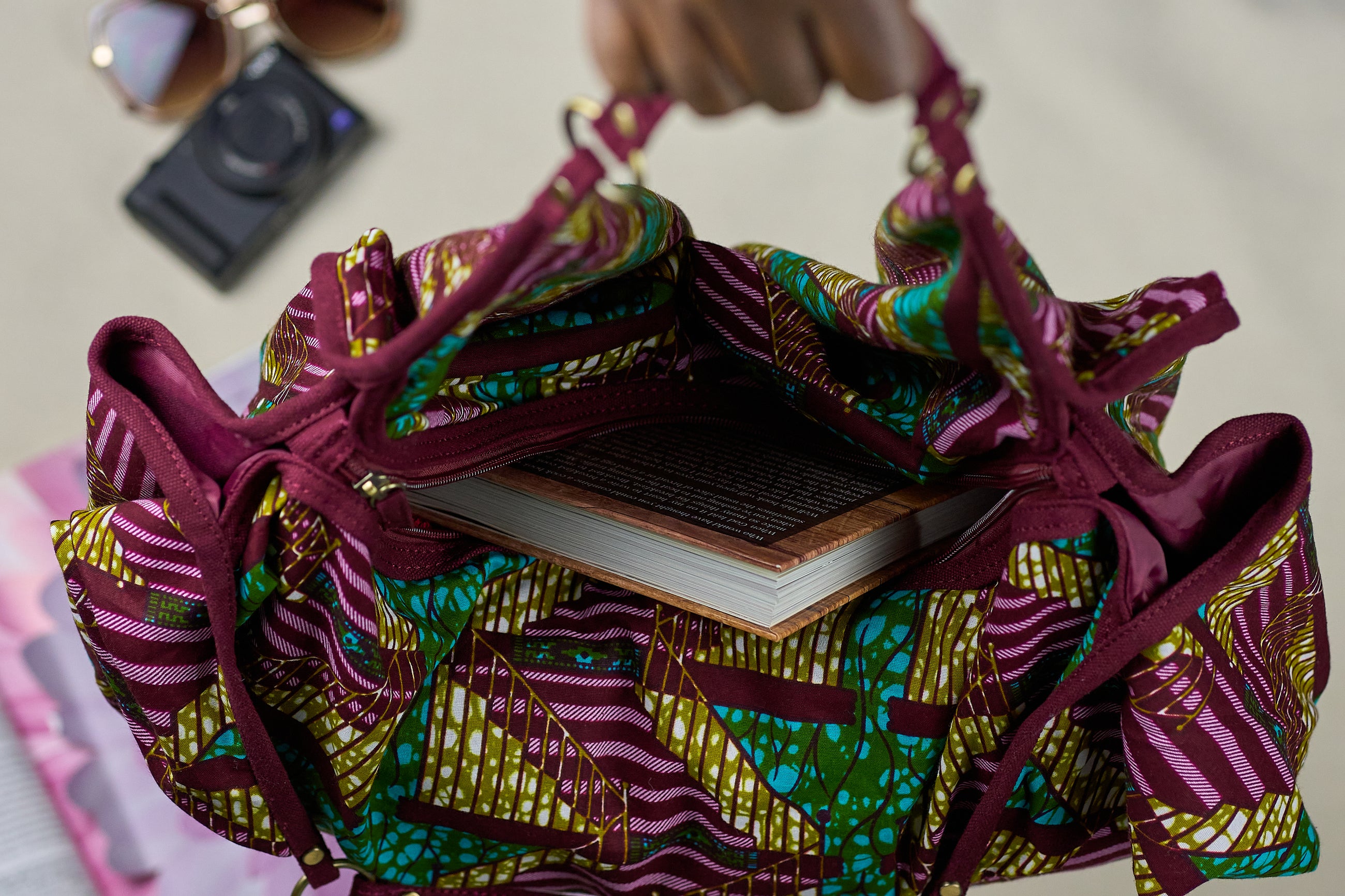 ZOLA | Burgundy & Teal Multicolour Ankara Hobo Bag