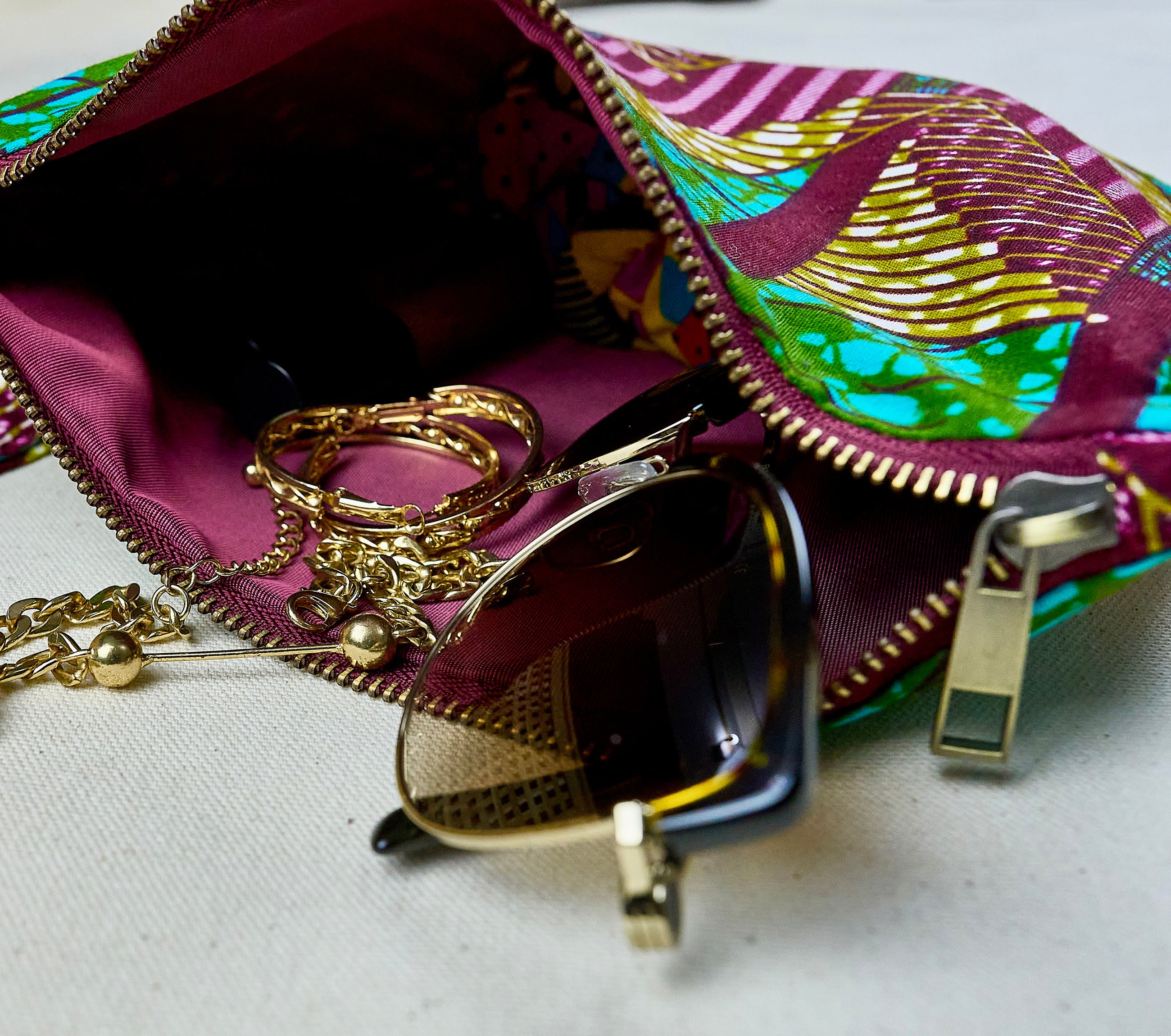 ZOLA | Burgundy & Teal Multicolour Ankara Hobo Bag