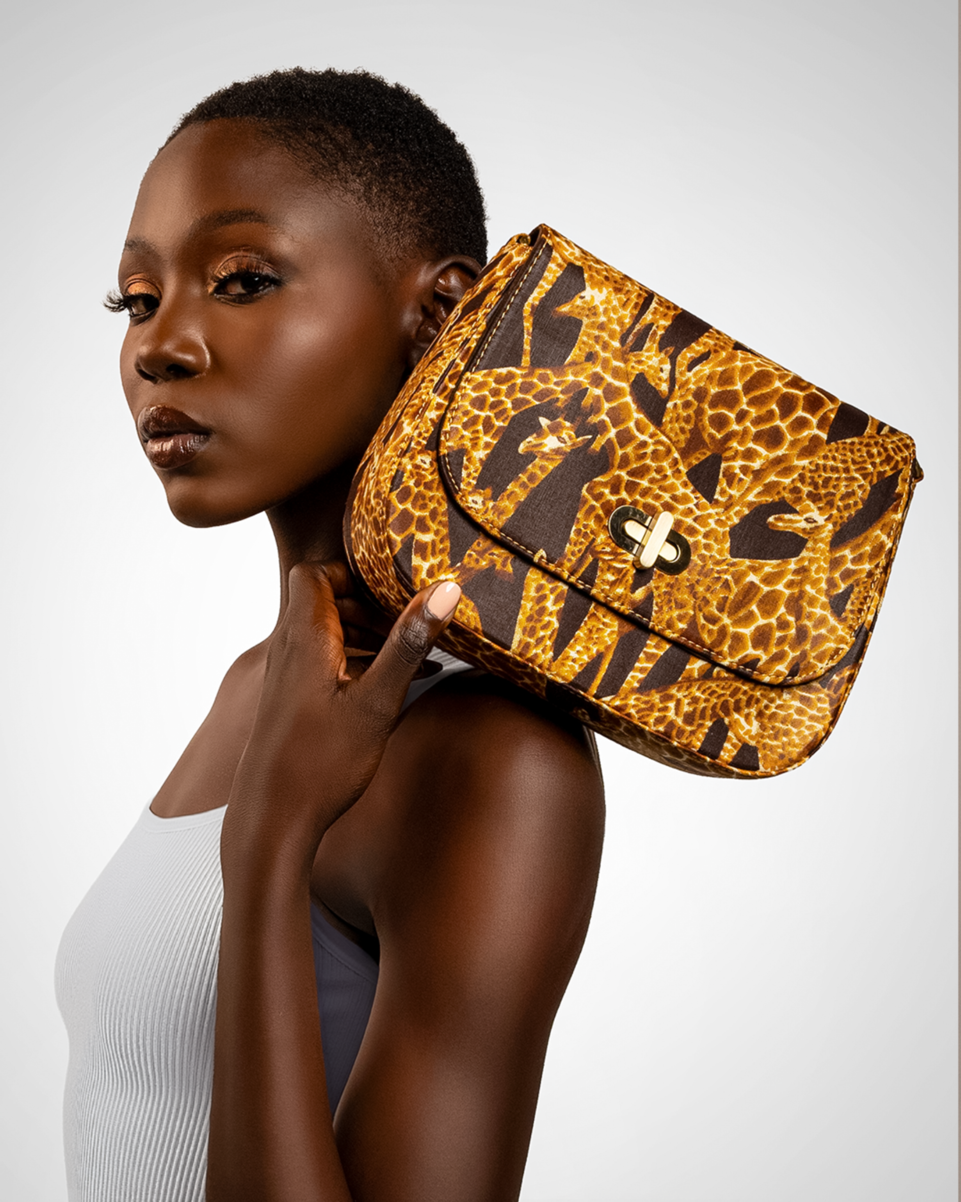 THEMBEKA | Brown Giraffe-Print Ankara Crossbody Bag