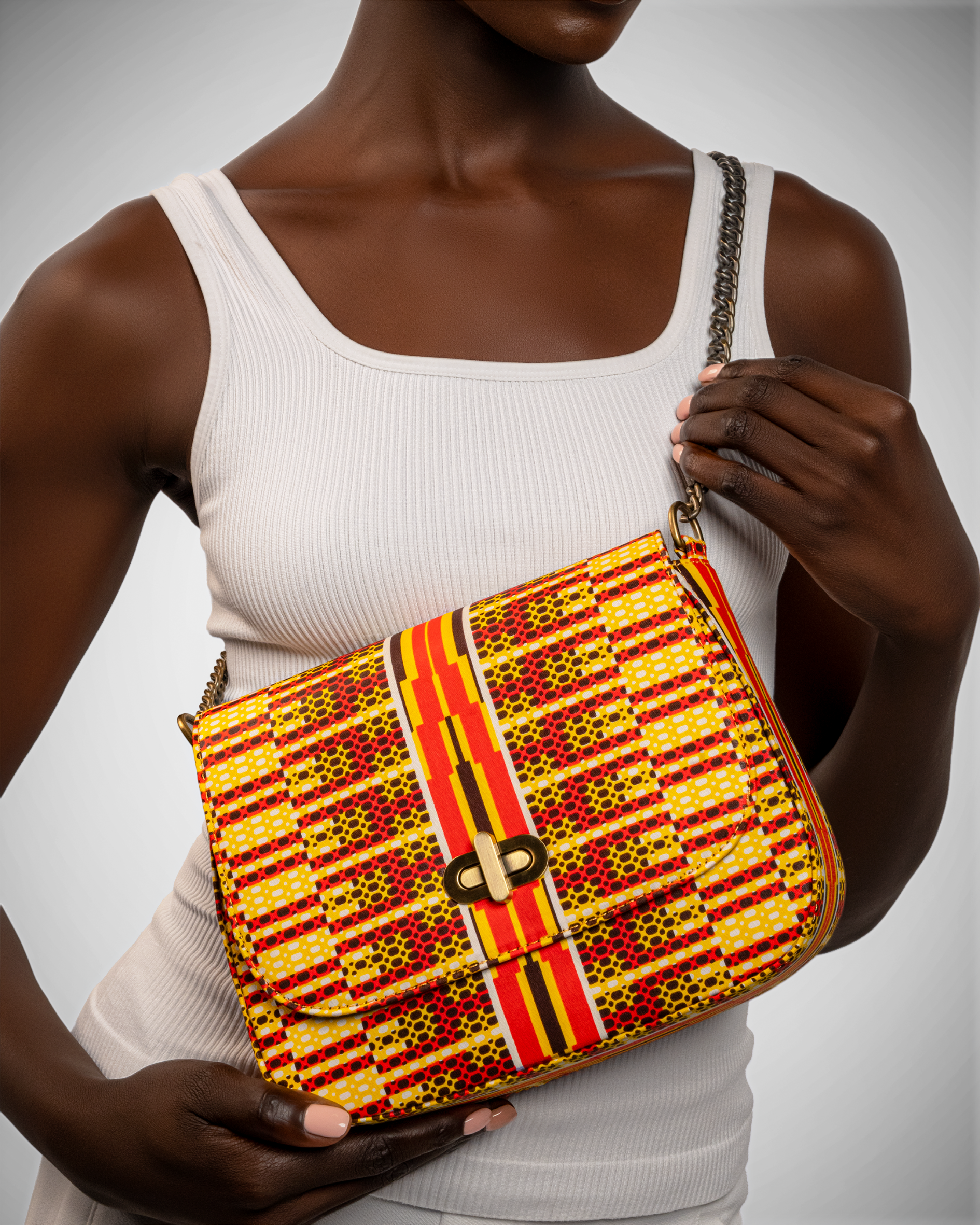 THEMBEKA | Yellow Snakeskin-Print Ankara Crossbody Bag