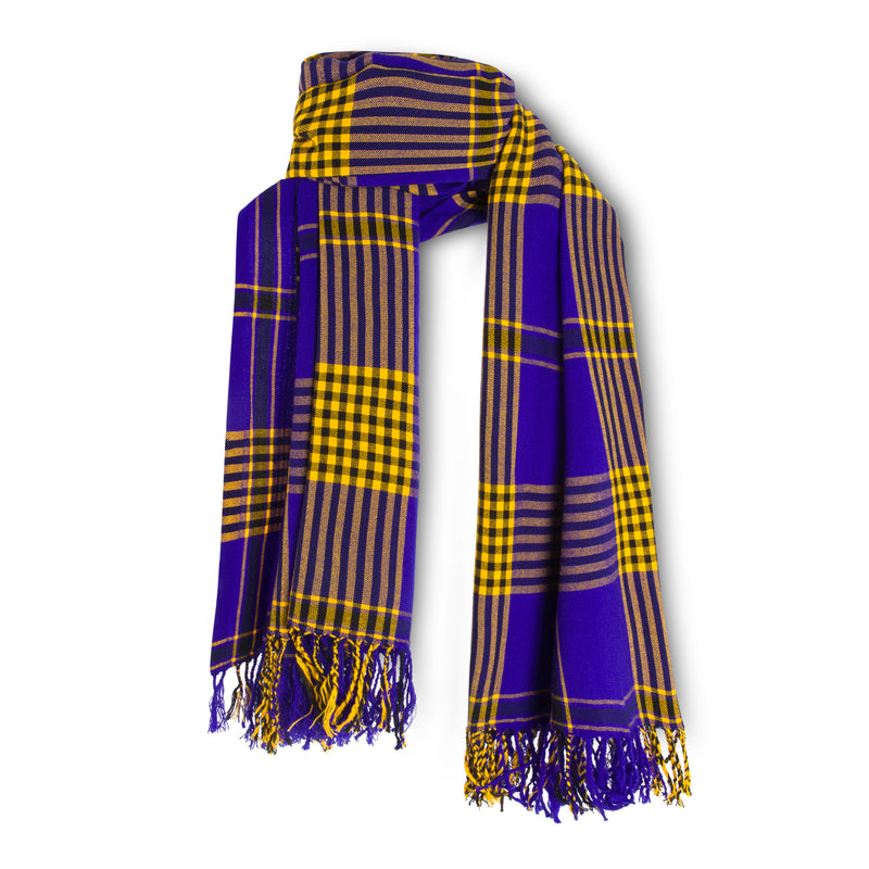 Purple & Yellow Kikoy  Scarf/Wrap, hand-woven East African Kikoy scarf
