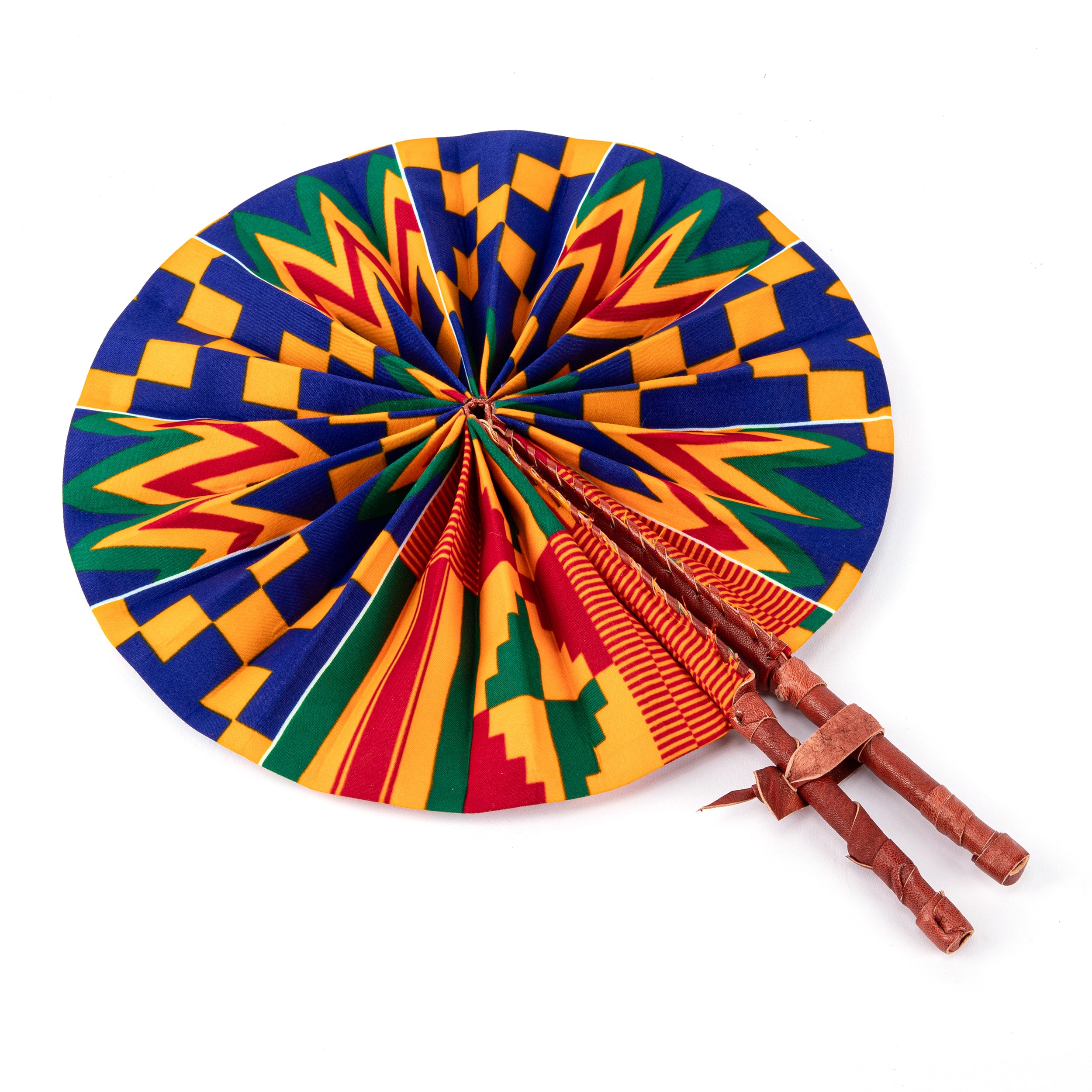 MFRAMA | Blue & Yellow Multicolour Ankara Folding Hand Fan