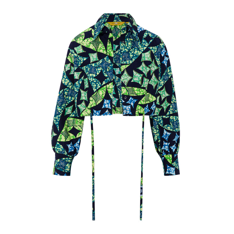 DIJE | Blue Ankara Wax Bolero Crop Jacket