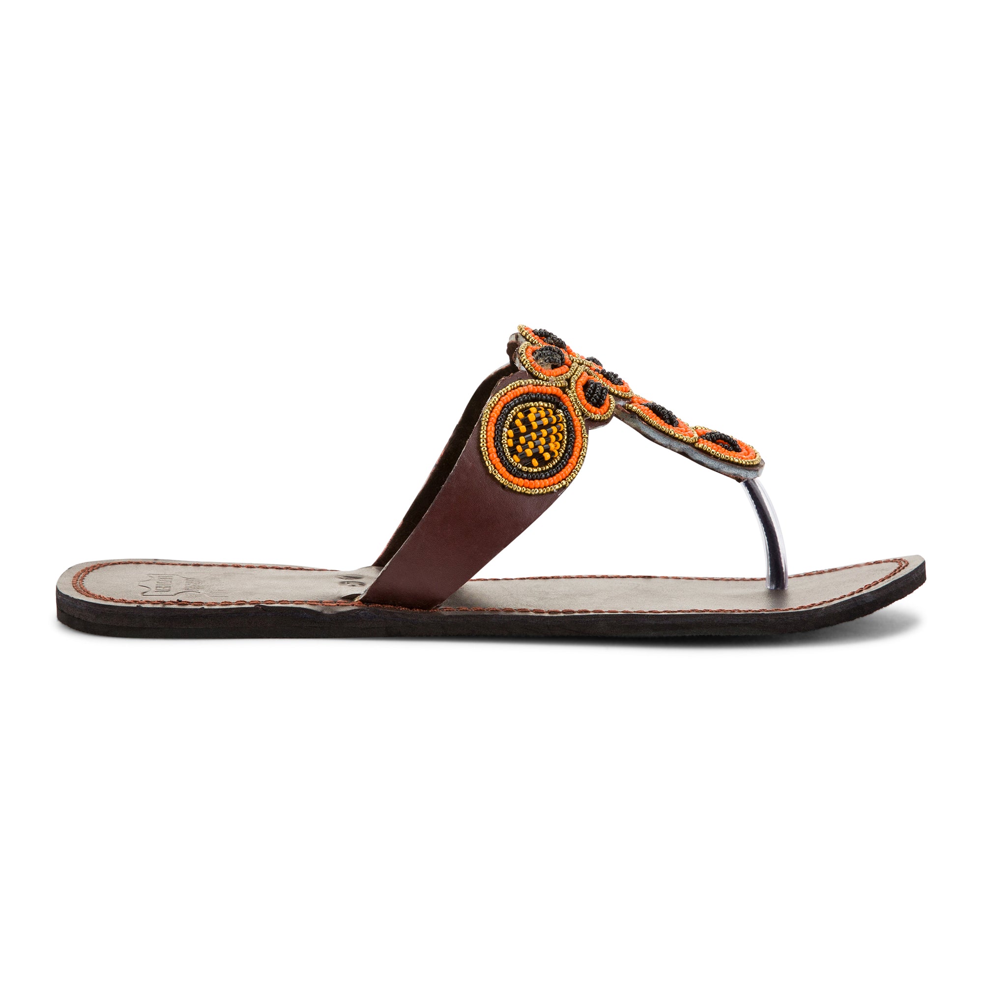 Simba Orange Floral Ladies Maasai Sandals