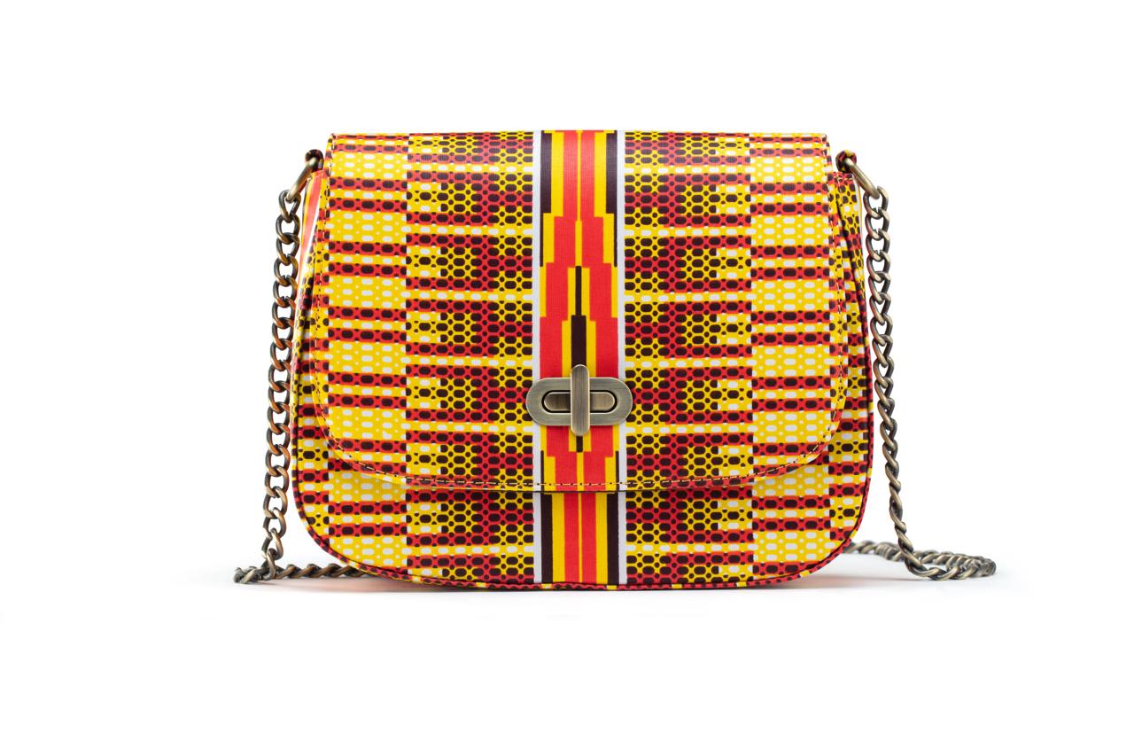 THEMBEKA | Yellow Snakeskin-Print Ankara Crossbody Bag