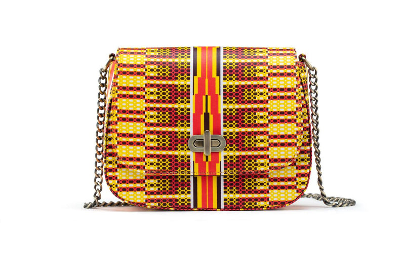THEMBEKA | Yellow Snakeskin-Print Ankara Crossbody Bag