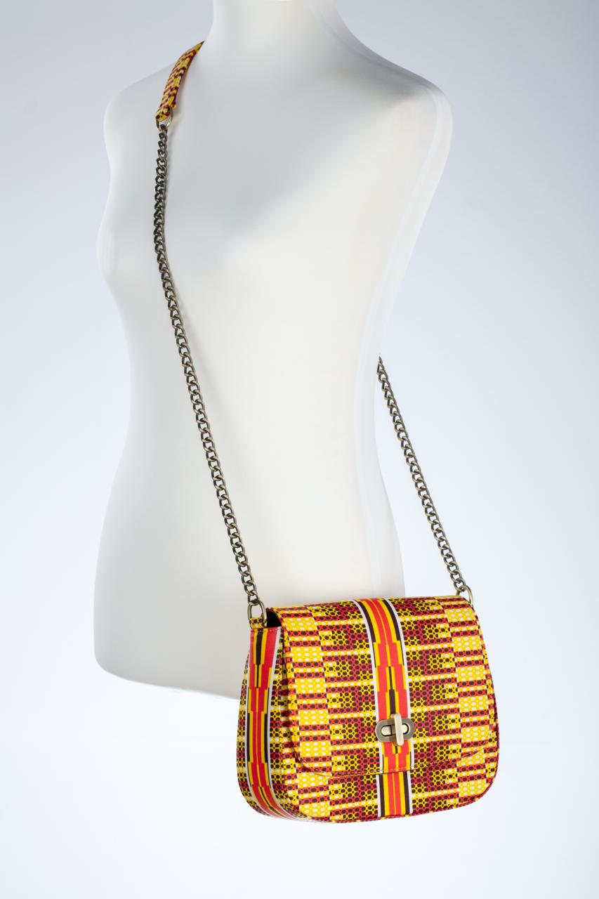 THEMBEKA | Yellow Snakeskin-Print Ankara Crossbody Bag