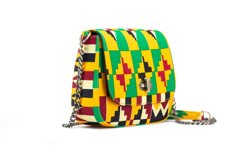 THEMBEKA | Green & Yellow Kente Ankara Crossbody Bag