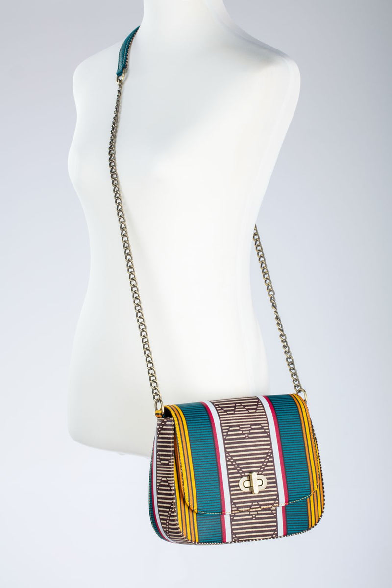 THEMBEKA | Teal Kente Style Ankara Crossbody Bag